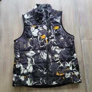 New Balance Puffer Vest Large Full Zip Black Orange White Athleisure w/ Pockets
